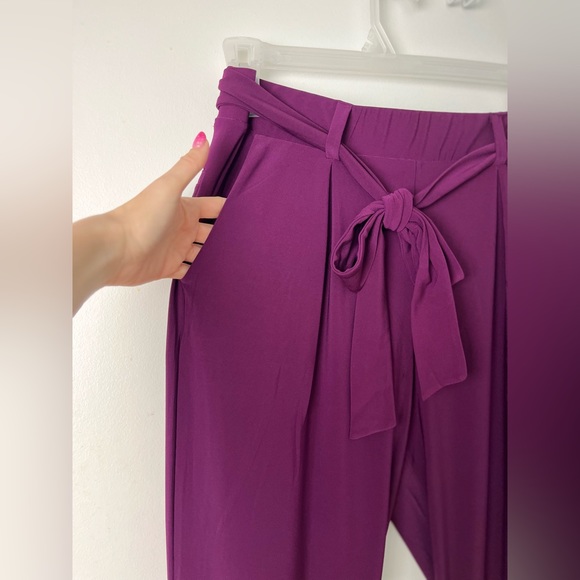 Nina Leonard | New Narrow leg Pleat Front Purple Sz L Jersey self tie pants belt - Picture 7 of 16
